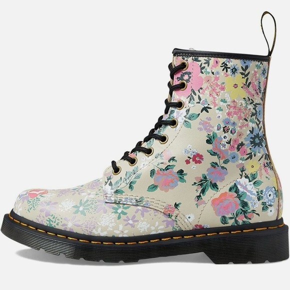 Dr Martens Leather Women’s Floral Lace Up Combat Boots Size 6, New - Picture 2 of 16